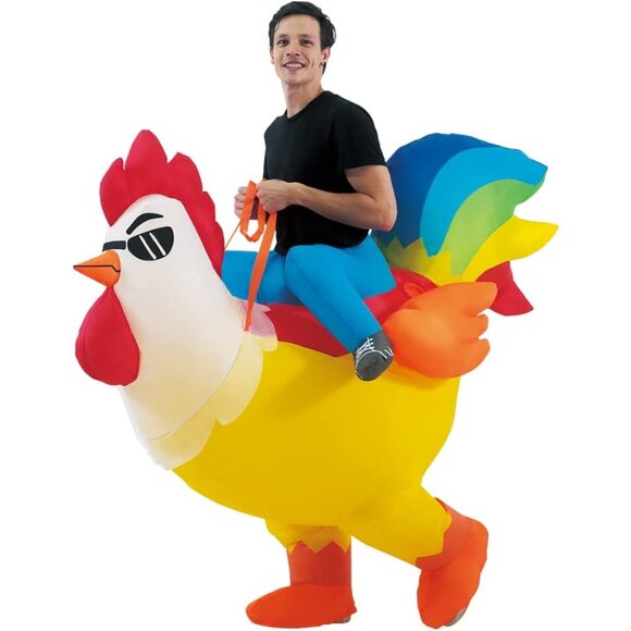Inflatable Costume Adult Riding Chicken Costume for Men/Women Blow up Ride on